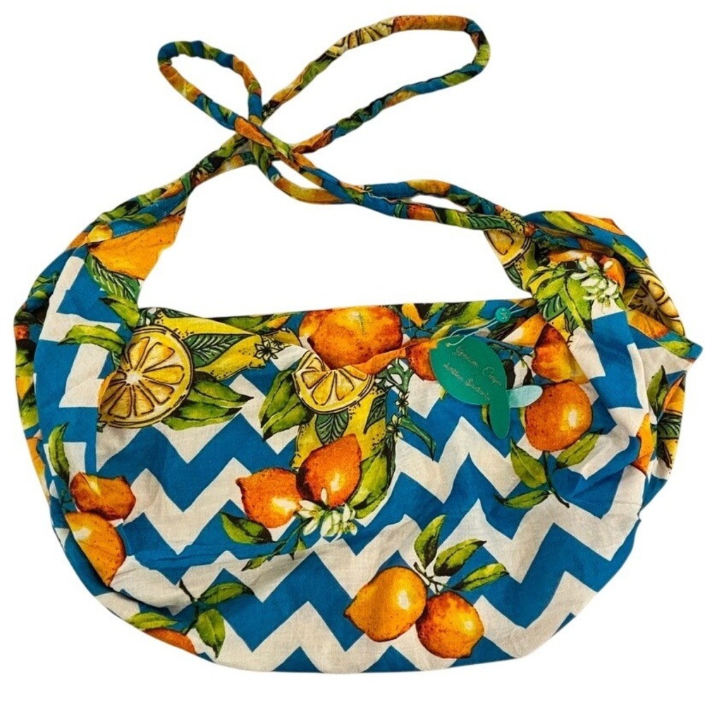 Antica Sartoria by Giacomo Cinque Citrus Print Cotton Shoulder Bag‎ Italy NWT